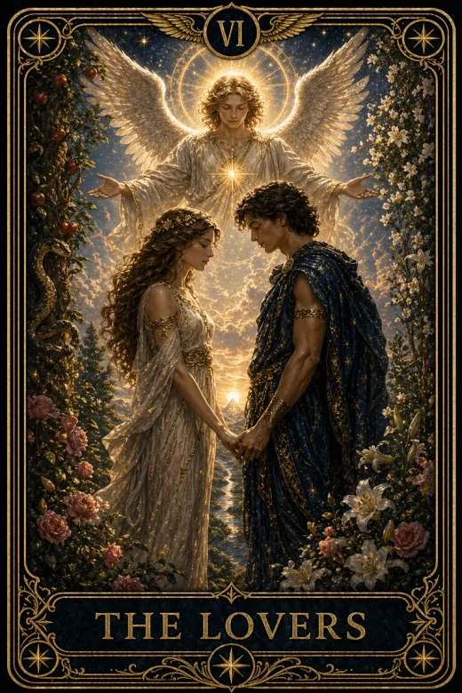 Lovers kártya előnézete a Classic Tarot pakliból